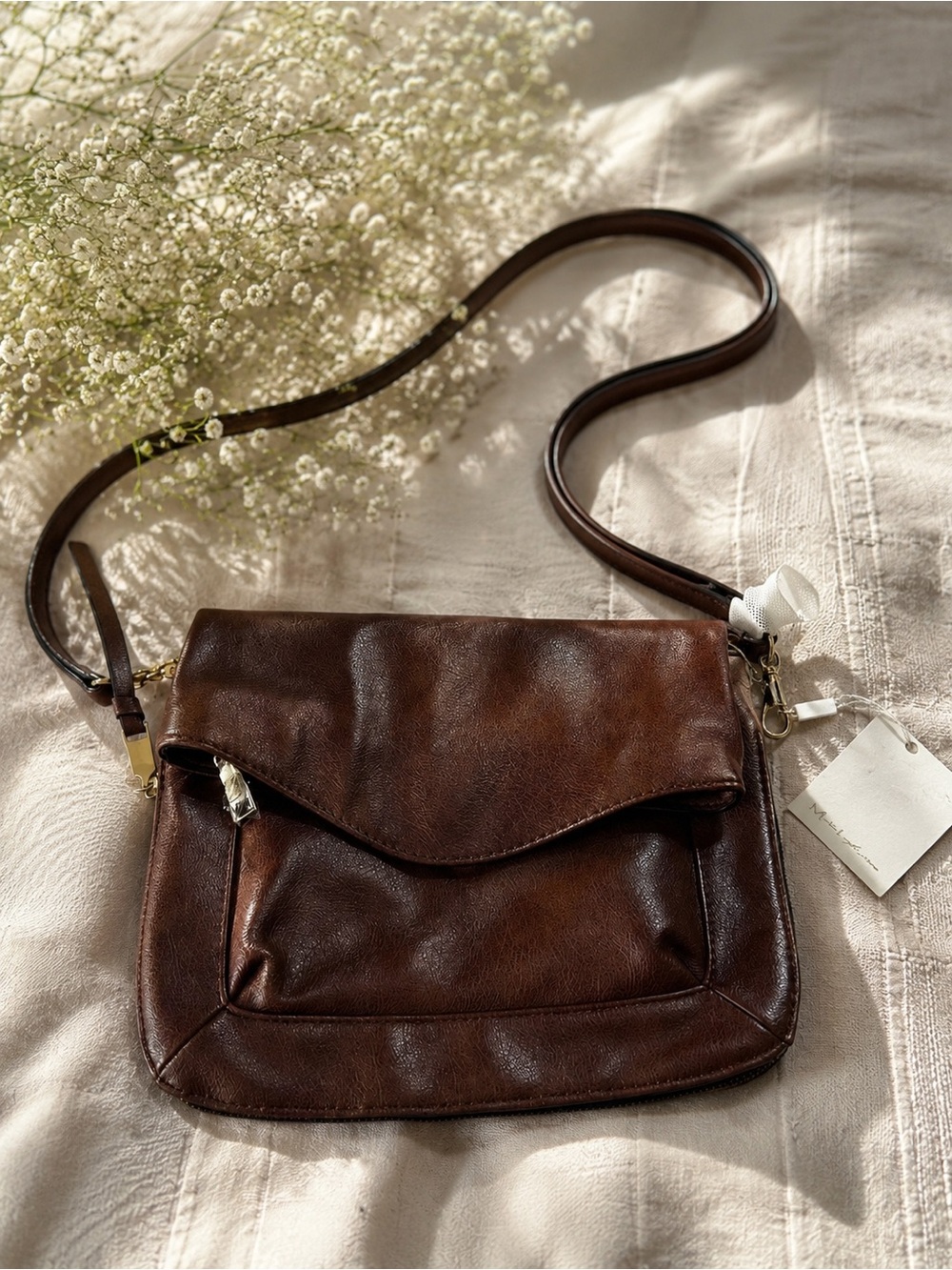 Moda Luxe Brown Leather Crossbody Bag